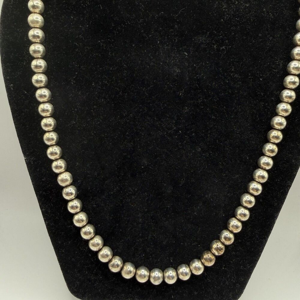 Vintage 925 Sterling Silver Ball Bead Navajo Pearl Style Necklace 24" 37g